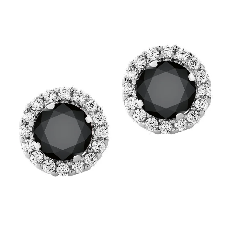 Statement rings with large geometric opal gems -Sterling Silver with Natural Black Diamond & White Topaz Stud Earring