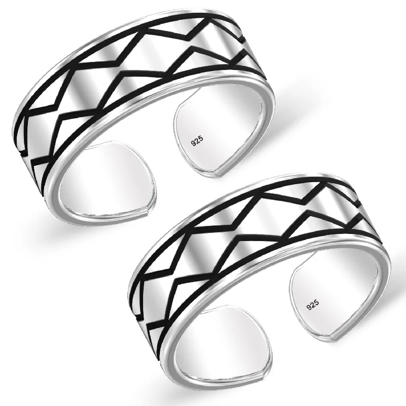 Titanium rings with rugged brushed metal look -925 Sterling Silver Zig Zag Antique Toe Ring for Women