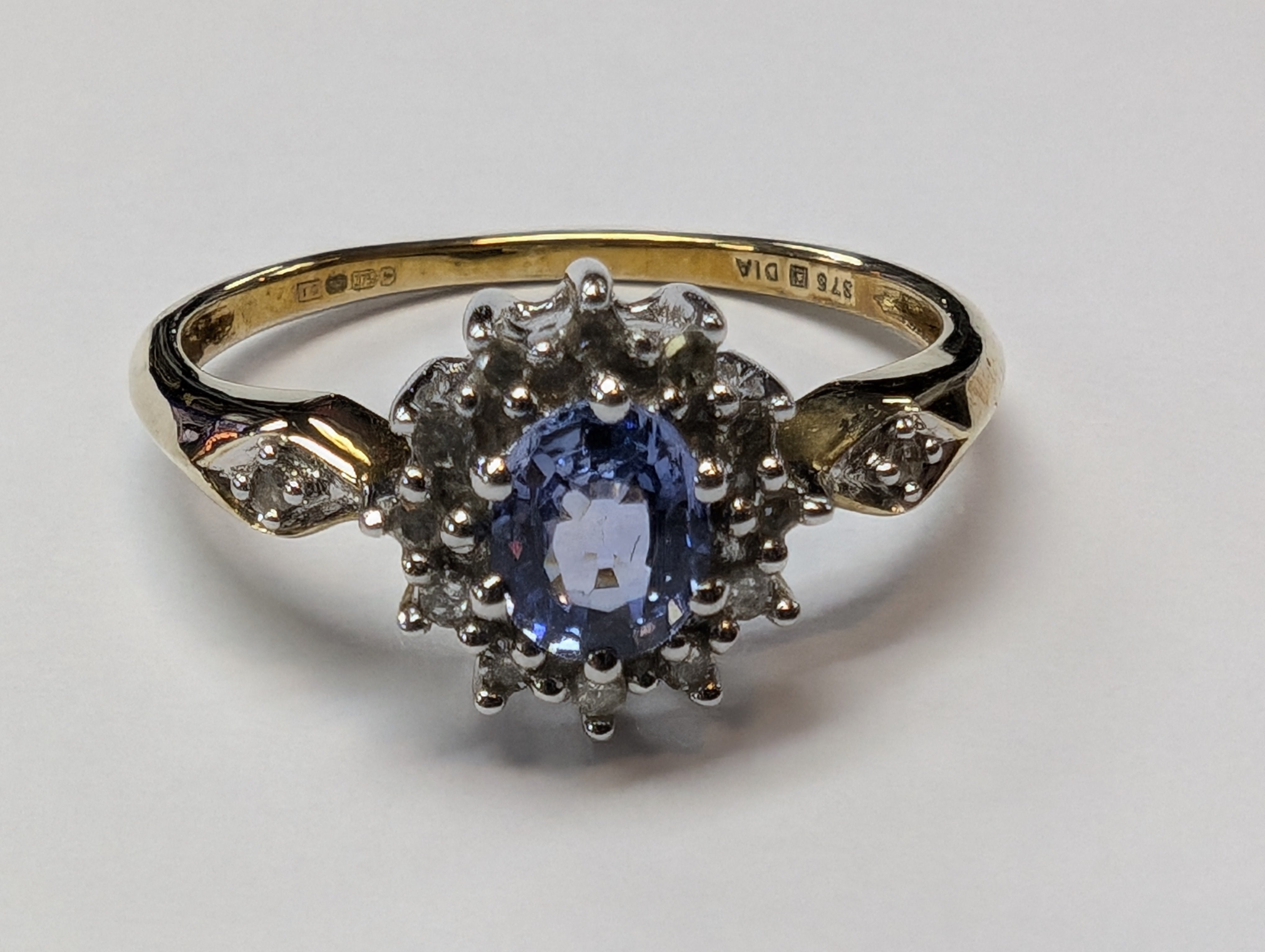 Bold rings with oversized amethyst gemstones -9CT GOLD DIAMOND & BLUE STONE RING SIZE N 1.77G PRESTON STORE