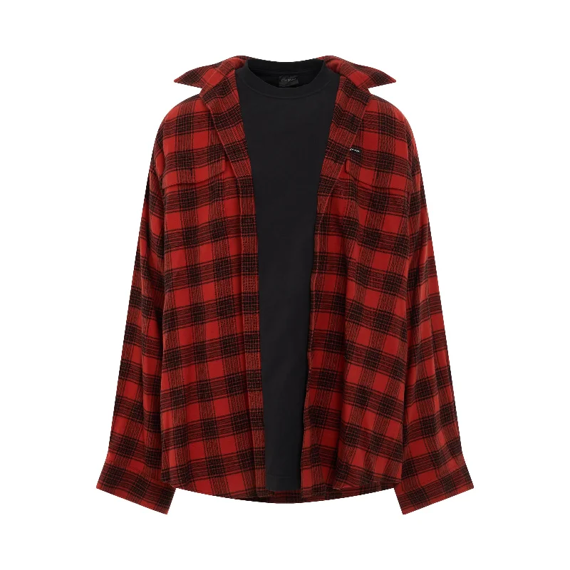 Multi-use backpack for gym and office needs -Trompe L'oeil Oversized Shirt in Red/Black