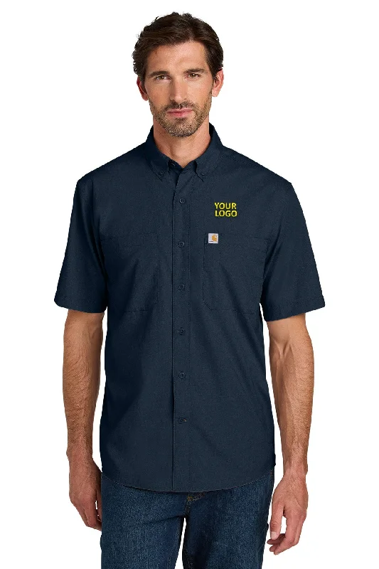 Padded shoulder backpack for comfortable long wear -Carhartt Force Sun Defender Short Sleeve Custom Shirts, Navy