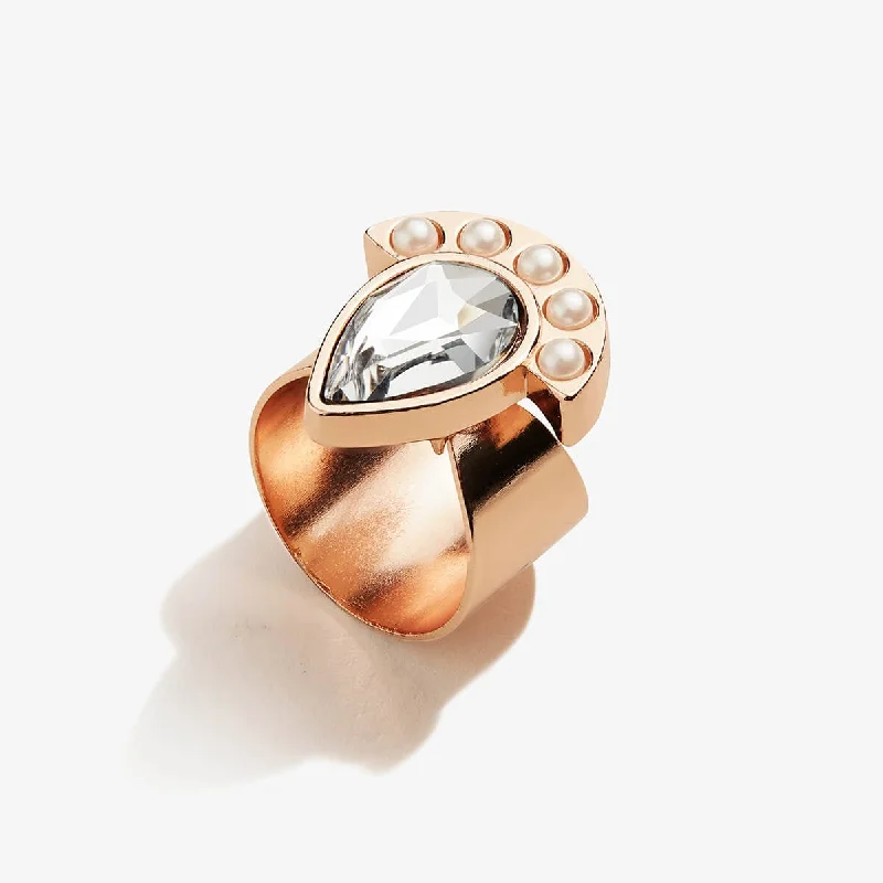 Rings with carved onyx for bold sleekness -Pearl + Crystal Cocktail Ring