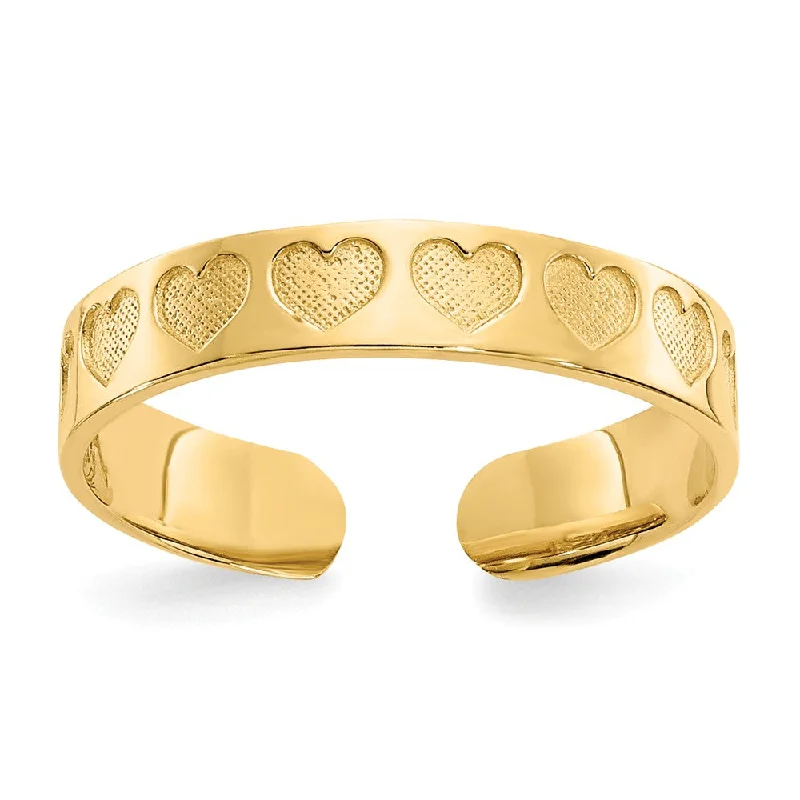 Rings with double bands for modern twist -3mm Textured Heart Toe Ring in 14K Yellow Gold