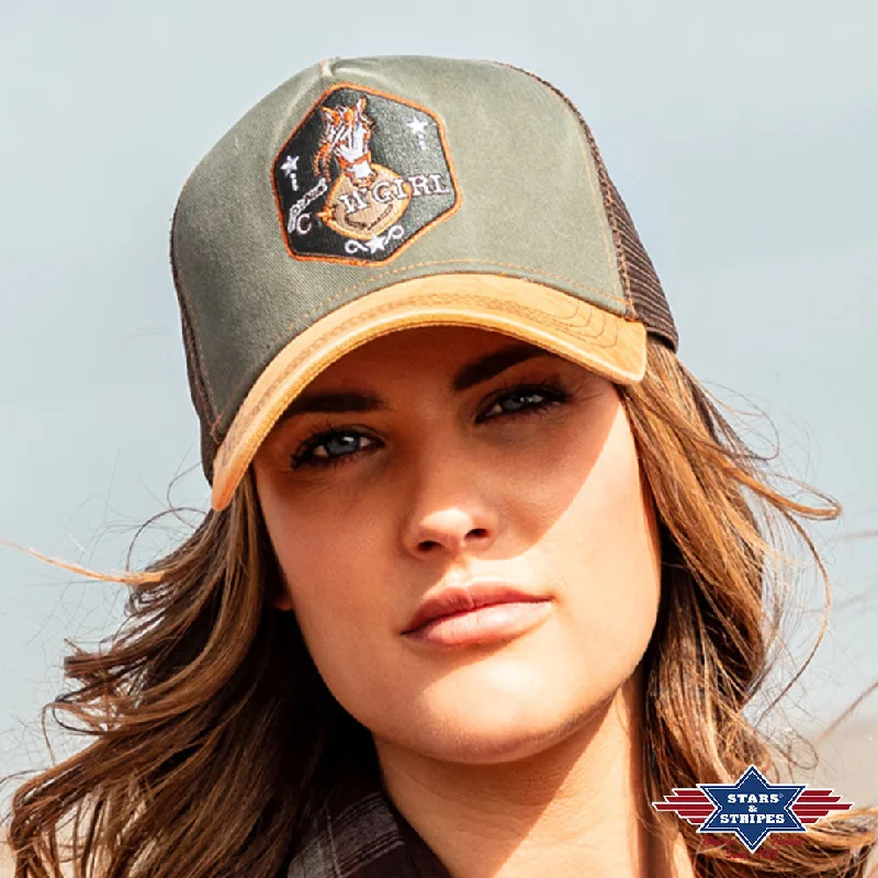 Embroidered cap with personalized name design -Trucker Proud Cowgirl