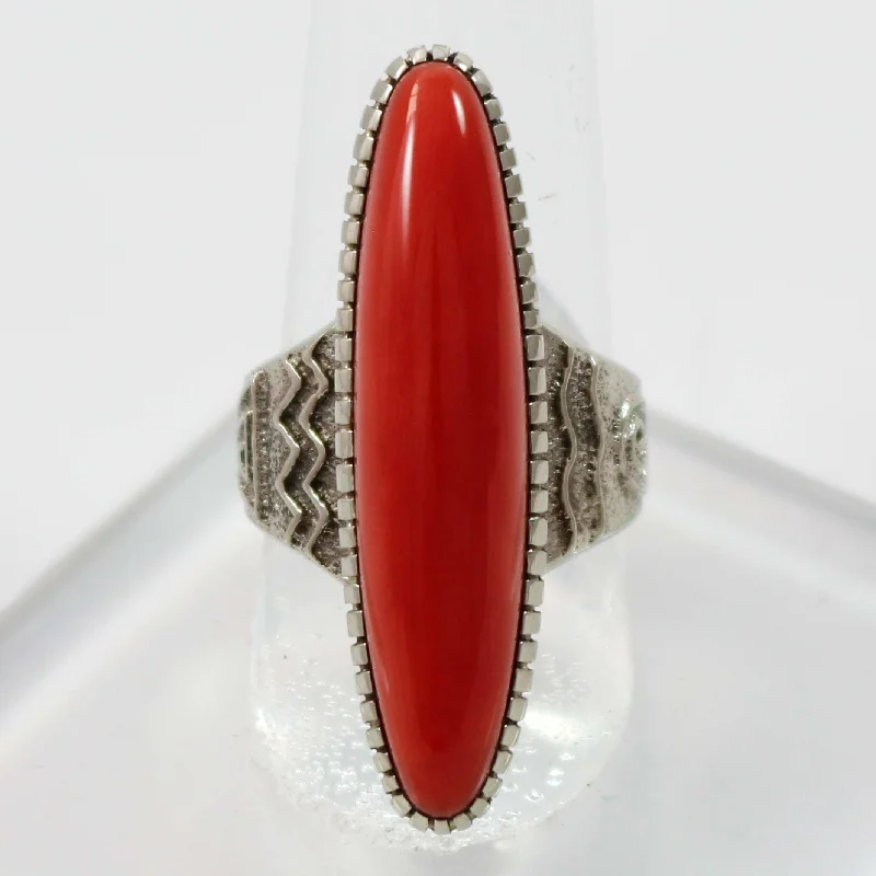 Bold rings with oversized amethyst gemstones -White Gold and Coral Ring