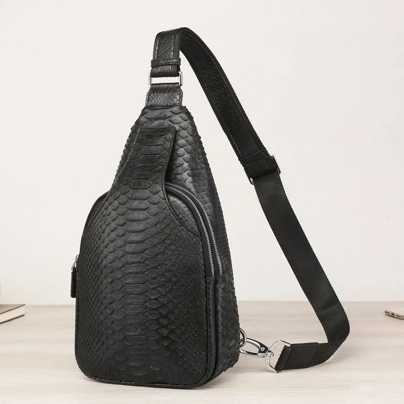 Men's Snake Pattern Genuine Leather Streetwear Crossbody Chest Bags