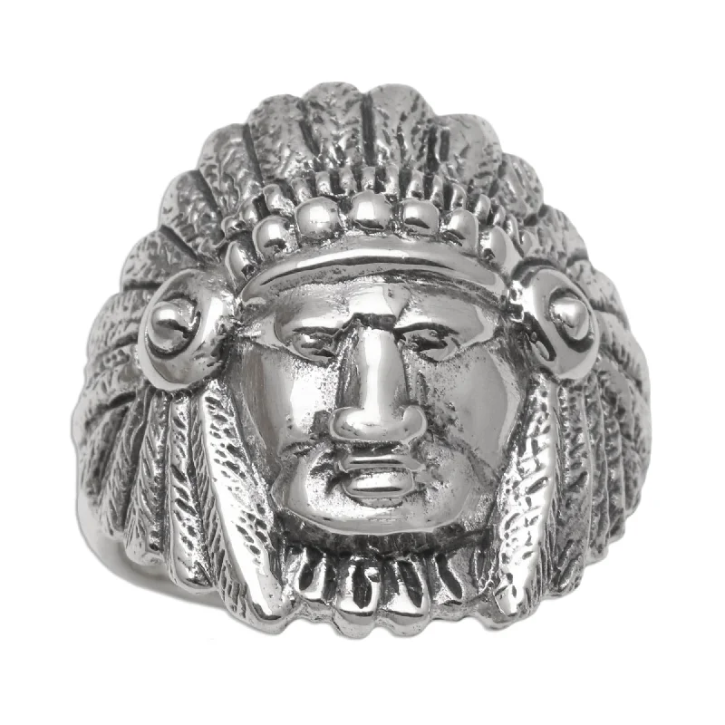 Titanium rings with rugged brushed metal look -Novica Handmade Tribal Chief Sterling Silver Ring