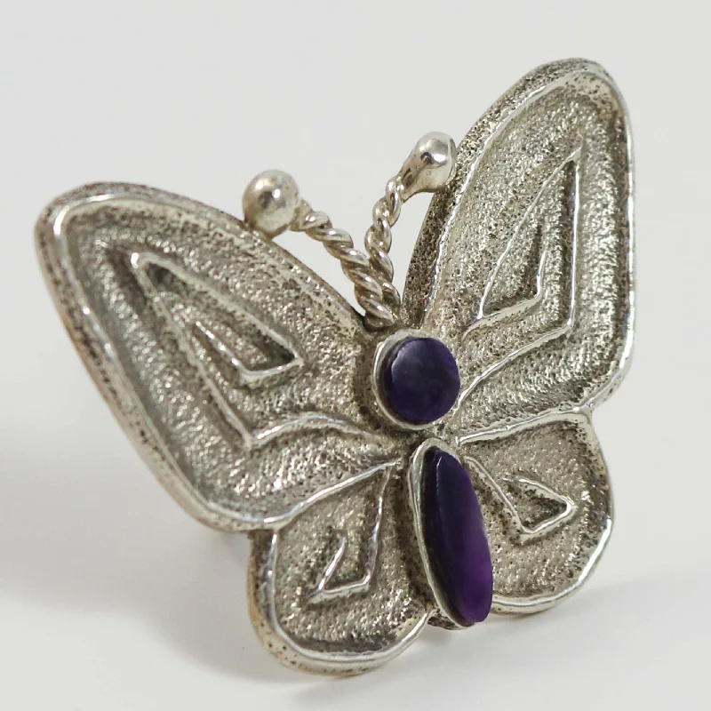 Rings with smoky quartz for muted elegance -Sugilite Butterfly Ring