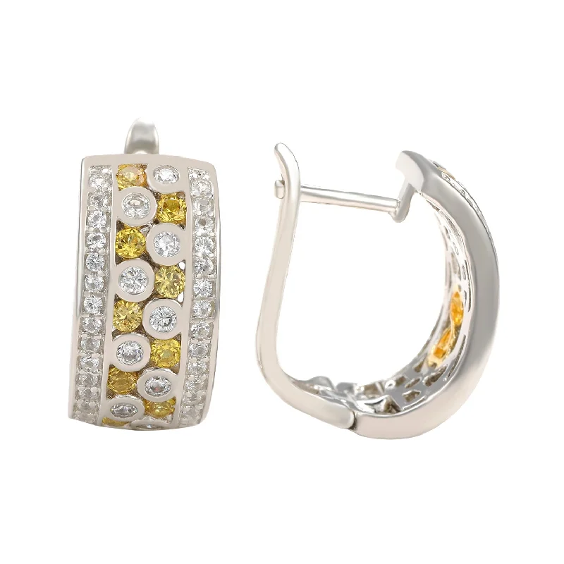 Rings with double bands for modern twist -Suzy Levian Yellow Sapphire and Diamond in Sterling Silver Earring