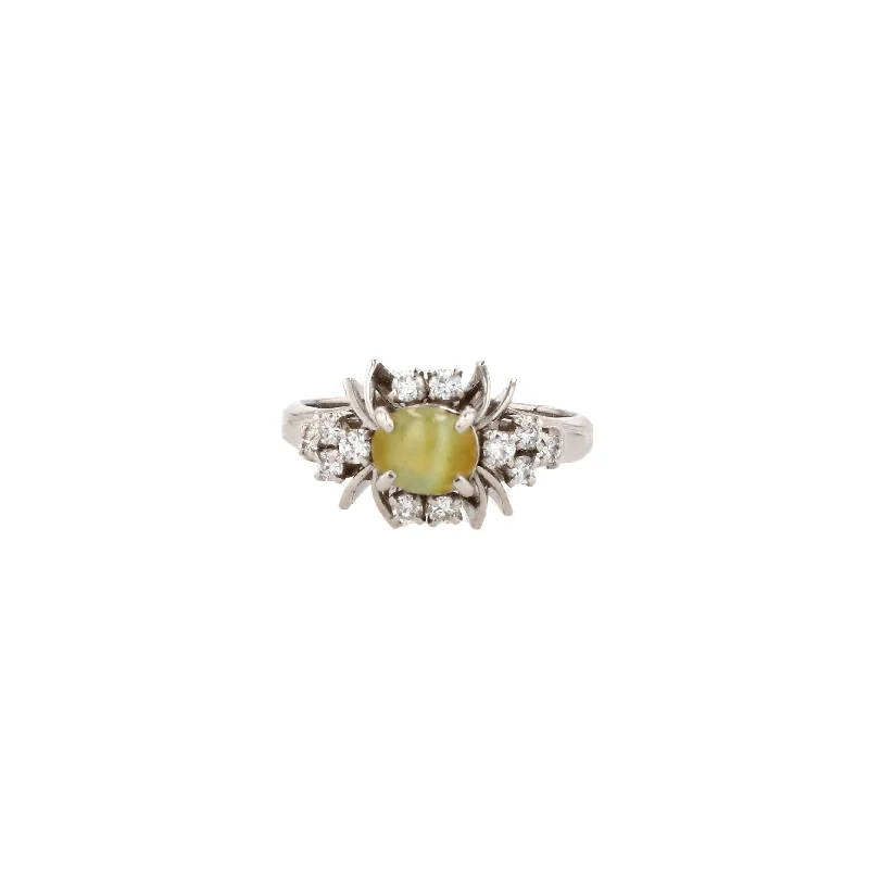 Rings with engraved constellations for stargazers -Platinum Chrysoberyl Catseye With Diamond Accents Ring