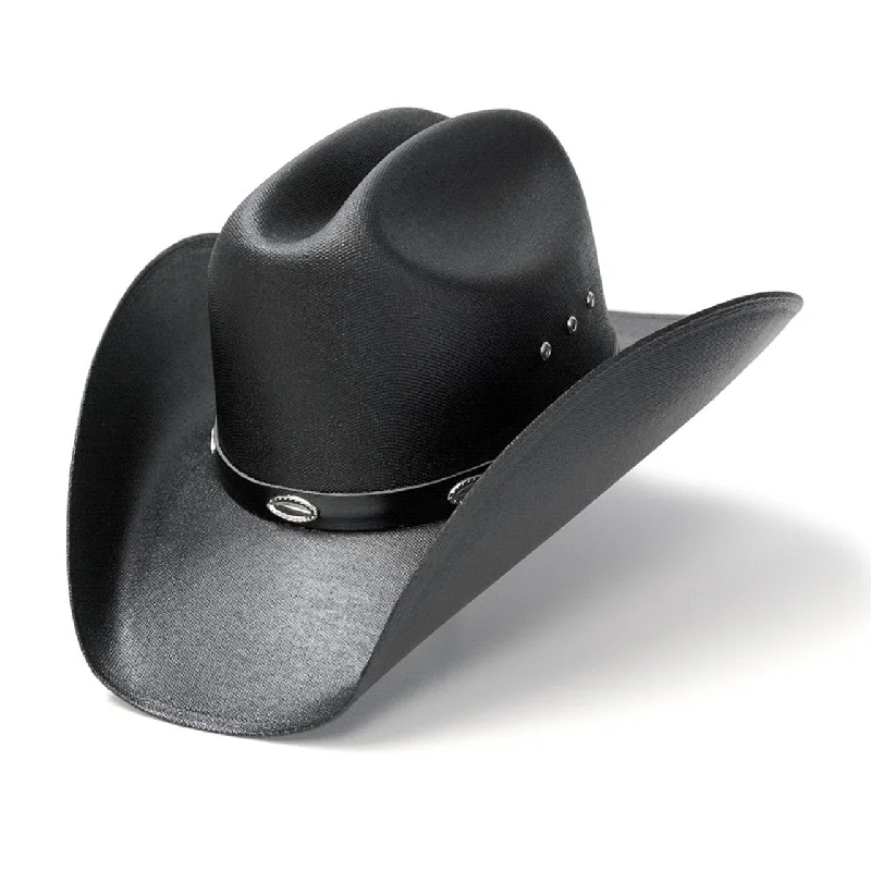 Lightweight cap for easy travel packing -CA-4 Cattleman Straw Hat Silver Conchos in Black