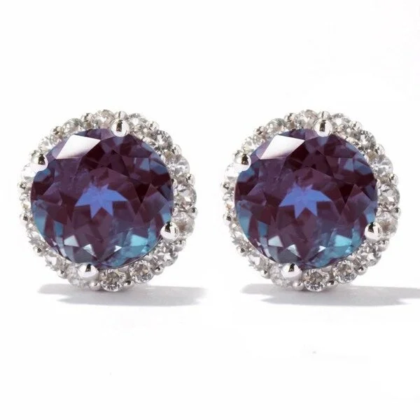 Rings with engraved constellations for stargazers -Sterling Silver Color Changing Alexandrite and White Topaz Stud Earring