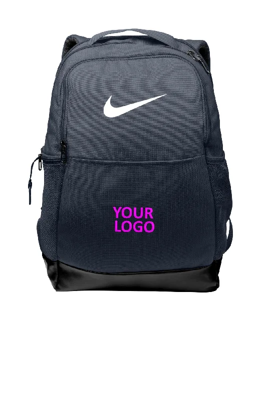 Small sling backpack for quick city errands -Nike Brasilia Medium Branded Backpacks, Midnight Navy