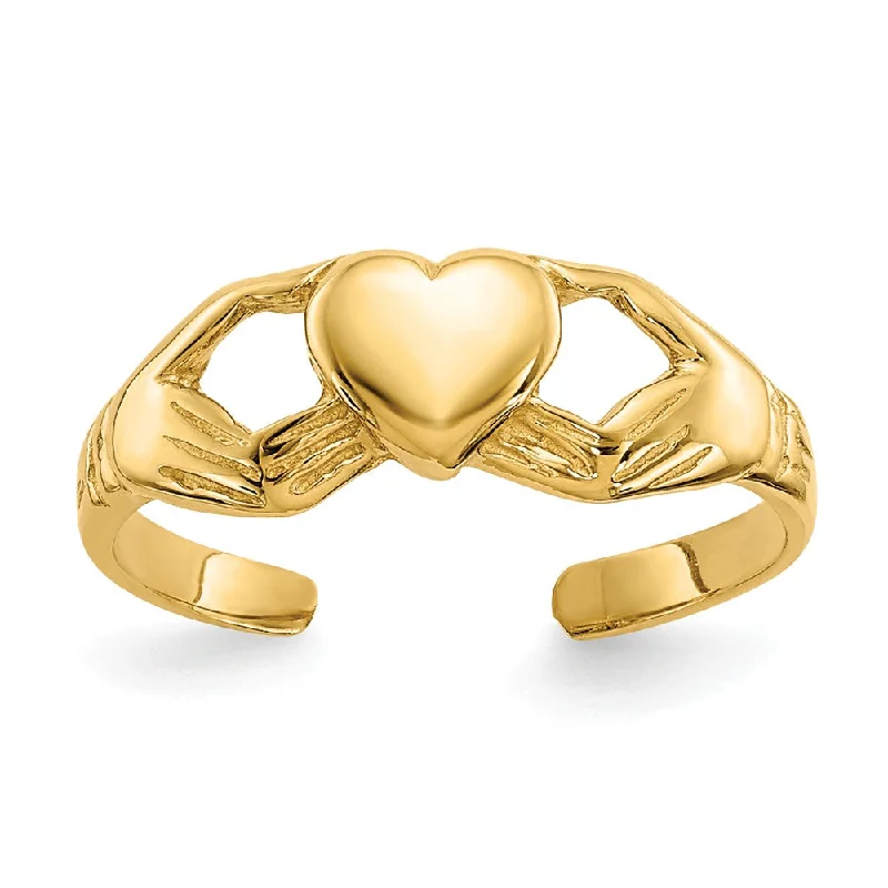 Rings with carved turquoise for artistic flair -Polished Claddagh Toe Ring in 14 Karat Yellow Gold