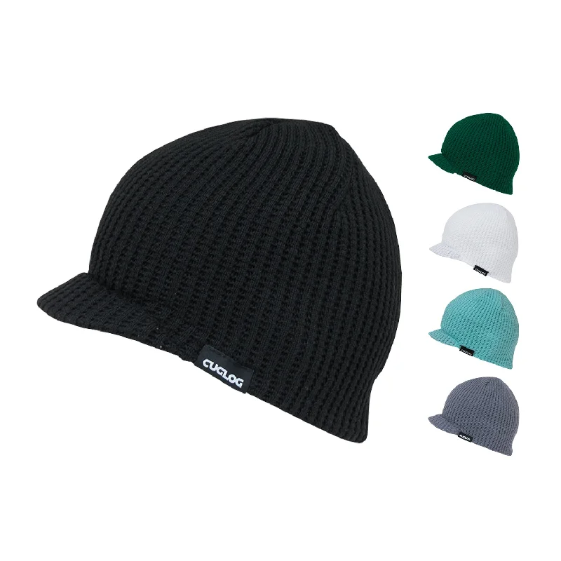 Mesh dad cap for ventilated hot days -Cuglog K006 McKinley Waffle Knit Visor Beanies Hats Winter Ski Caps