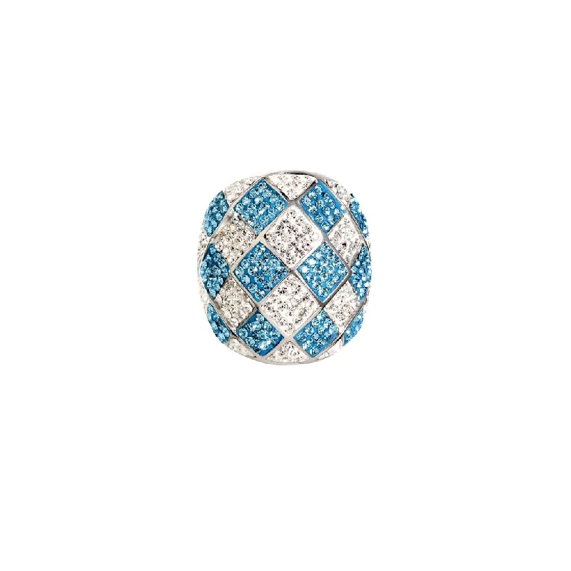 Rings with wide bands for statement wear -Curata 925 Sterling Silver Rhodium Plated Blue Crystal Checkerboard Ring