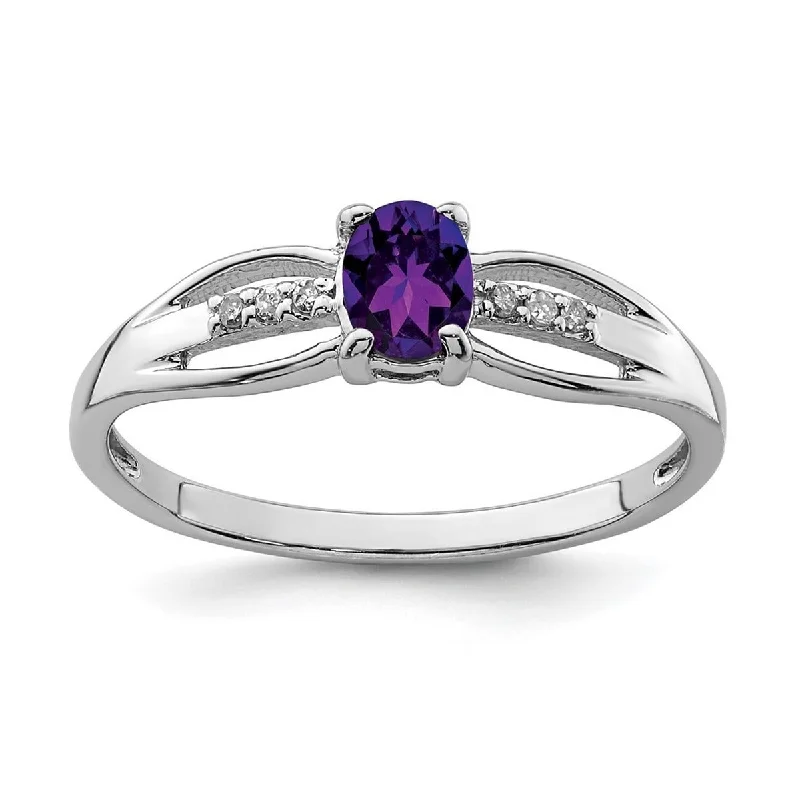 Rings with floral amethyst for romantic touch -Curata 925 Sterling Silver Rhod Plated Diamond Amethyst Ring