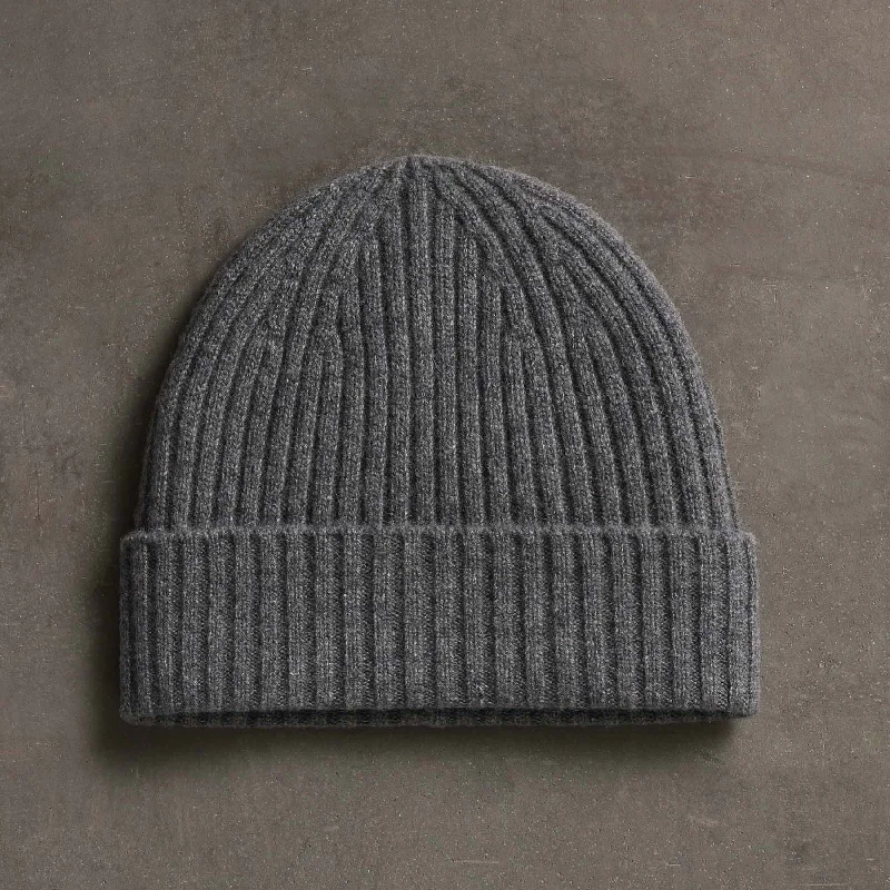 Bold graphic cap for standout fashion flair -Recycled Cashmere Ribbed Beanie - Grey Felt