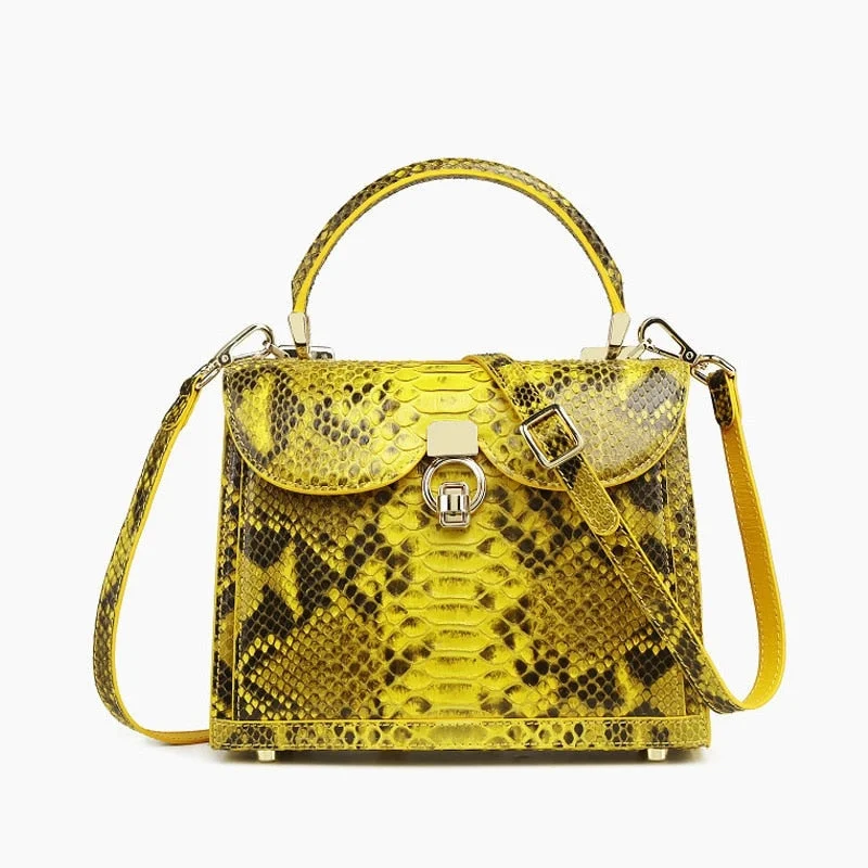 Women's Luxury Python Skin Snake Design Genuine Leather Shoulder Bags