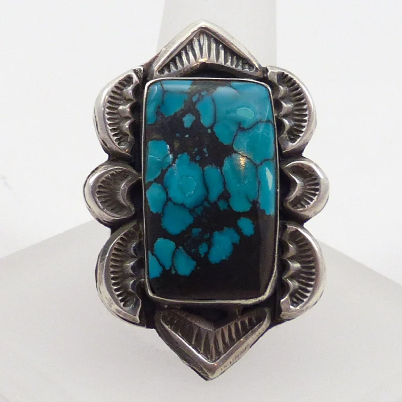 Rings with channel-set turquoise for color -Chinese Turquoise Ring