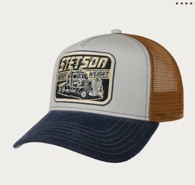 Embroidered logo cap for team spirit Pride -Stetson Trucker Cap 7761174 Blue/Grey/Brown