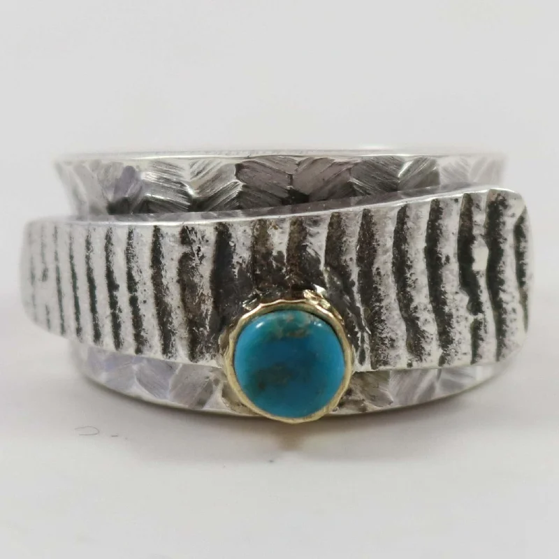 Rings with etched floral bands for detail -Bisbee Turquoise Ring