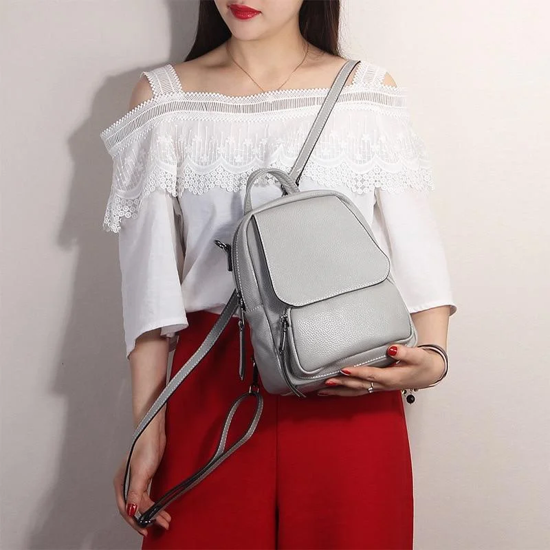 Fashion Red Blue Grey Black Red Yellow Genuine Leather Small Women Backpacks Woman Shoulder Bags