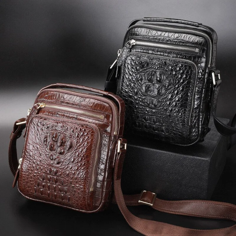 Crocodile Pattern Genuine Leather Business Messenger Shoulder Bags for Men