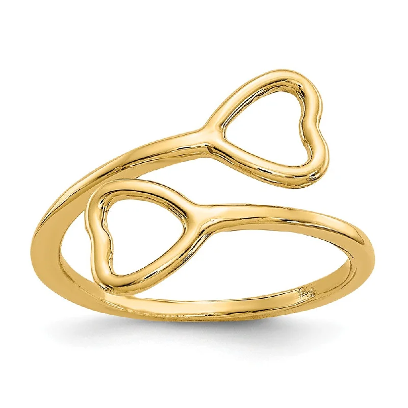 Rings with hexagon-cut stones for trendiness -Double Heart Toe Ring in 14 Karat Gold