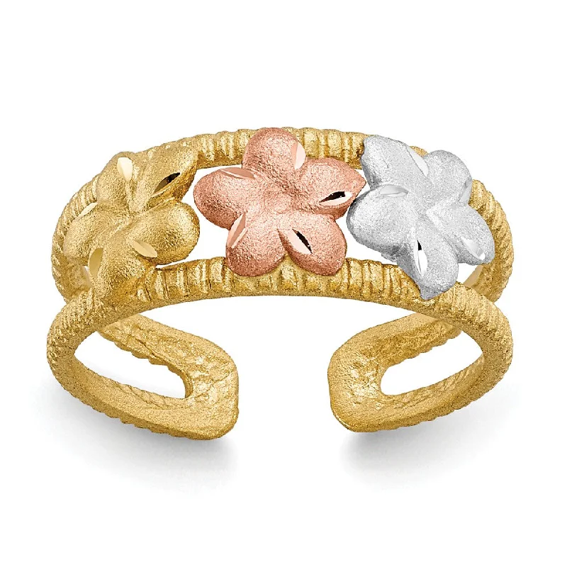 Rings with agate slices for earthy style -Tri-Color Plumeria Toe Ring in 14 Karat Gold