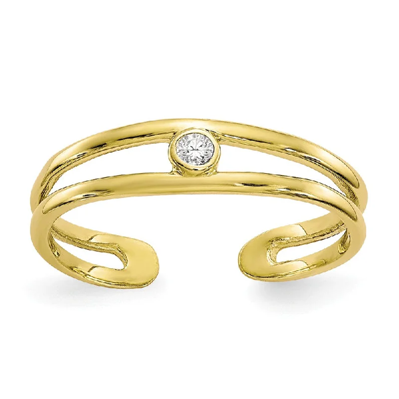 Chunky rings with hammered gold band texture -Split Shank Cubic Zirconia Toe Ring in 10K Yellow Gold