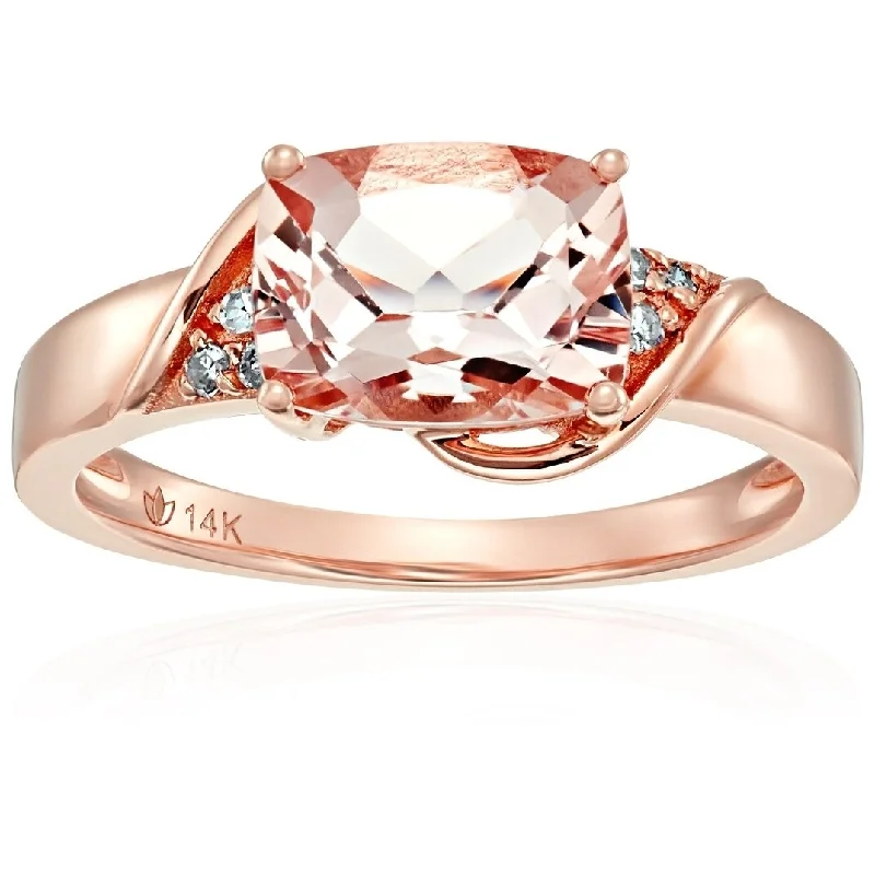 Rings with polished opal for iridescent beauty -14k Rose Gold Morganite, Diamond Cushion Engagement Ring, Size 7 - Pink