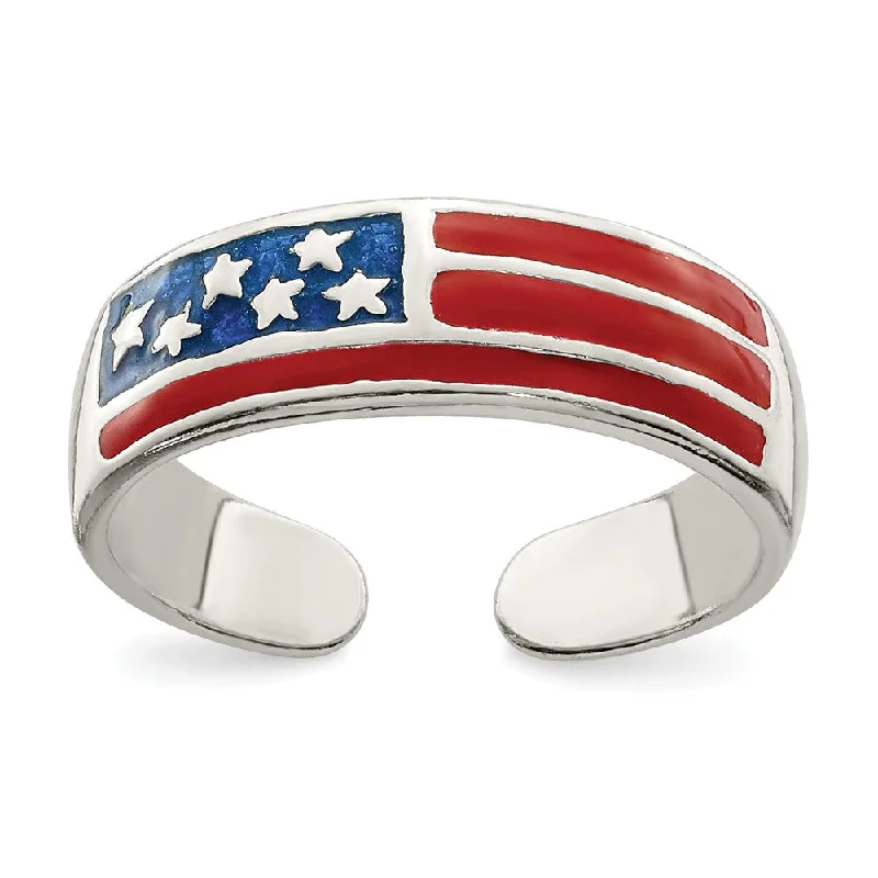 Rings with pink sapphire for delicate charm -American Flag Toe Ring in Sterling Silver