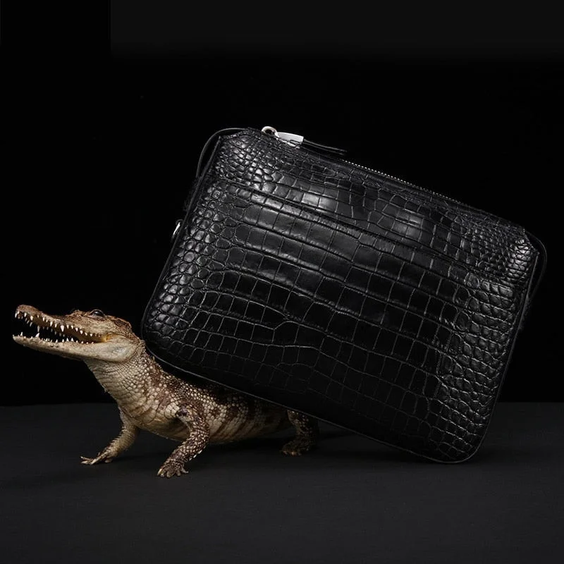 Men's Alligator Pattern Authentic Crocodile Leather Clutch Outdoor Bags