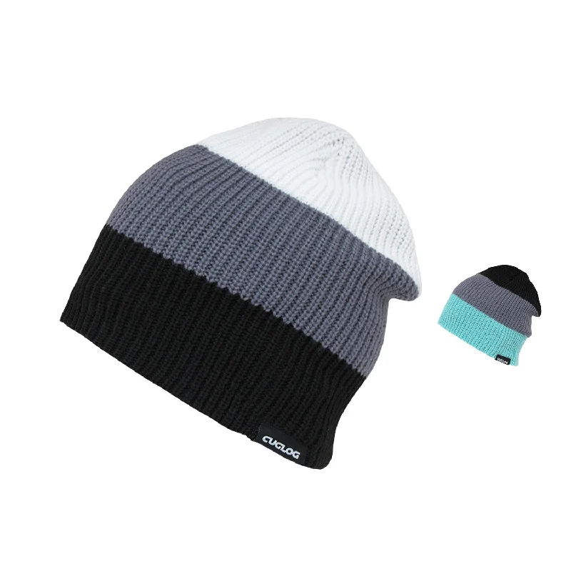 Denim snapback cap for casual cool edge -Cuglog K004 Three Tone Watch Knit Beanies Hats Slouch Ribbed Winter Ski Caps