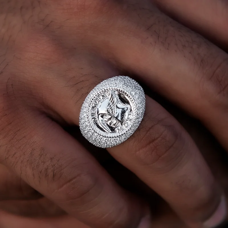 Rings with wide bands for statement wear -Memento Mori Signet Ring in White Gold Vermeil