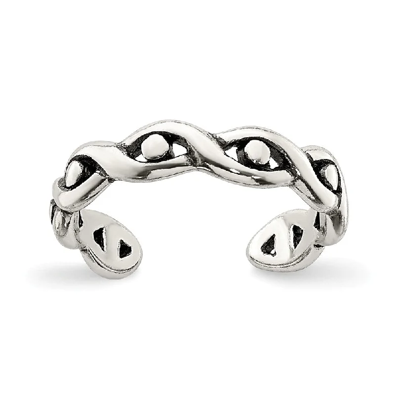 Rings with floral halo diamond arrangements -Sterling Silver Antiqued Twist and Dots Toe Ring