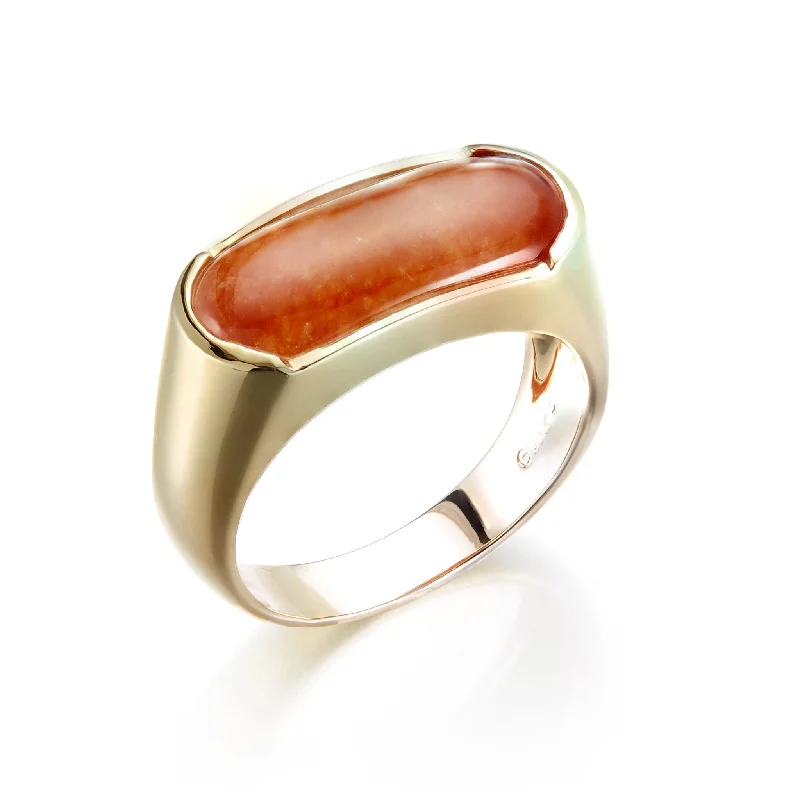 Rings with raw garnet stones for texture -Men's Red Jade Saddle Ring