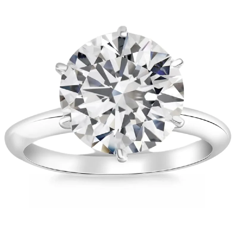 Rings with herkimer diamonds for raw clarity -Certified 6.23Ct E/VVS2 Round Diamond Engagement Ring White Gold Lab Grown