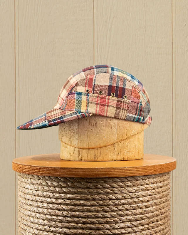 Leather trucker cap for edgy rugged appeal -Swordfish in Antique Patchwork Madras