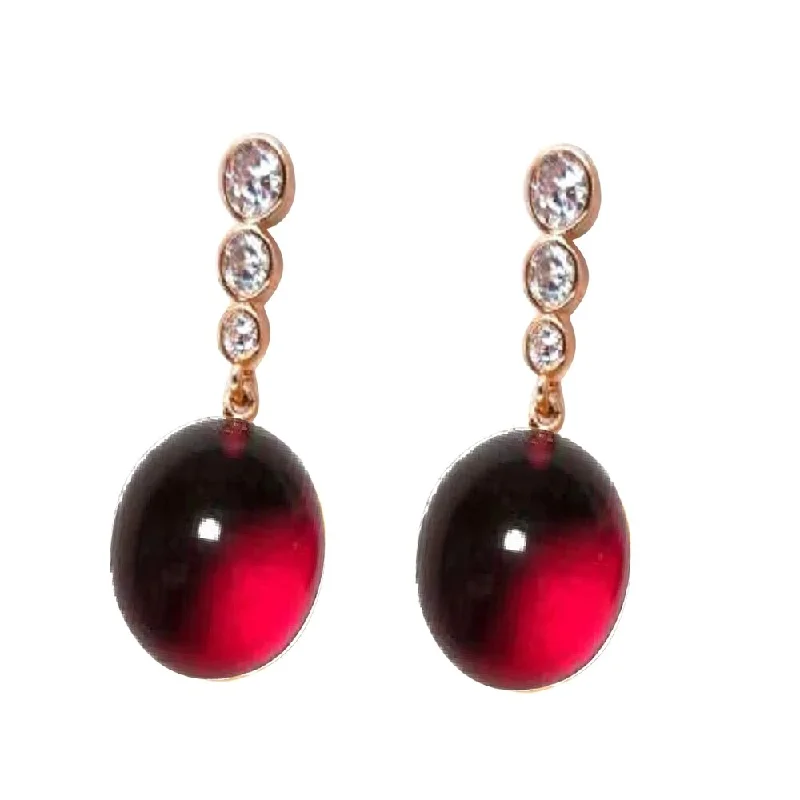 Rings with faceted garnet for deep shine -Gold Over Brass Red Amber Earring with Cubic Zirconia Dangling Earring