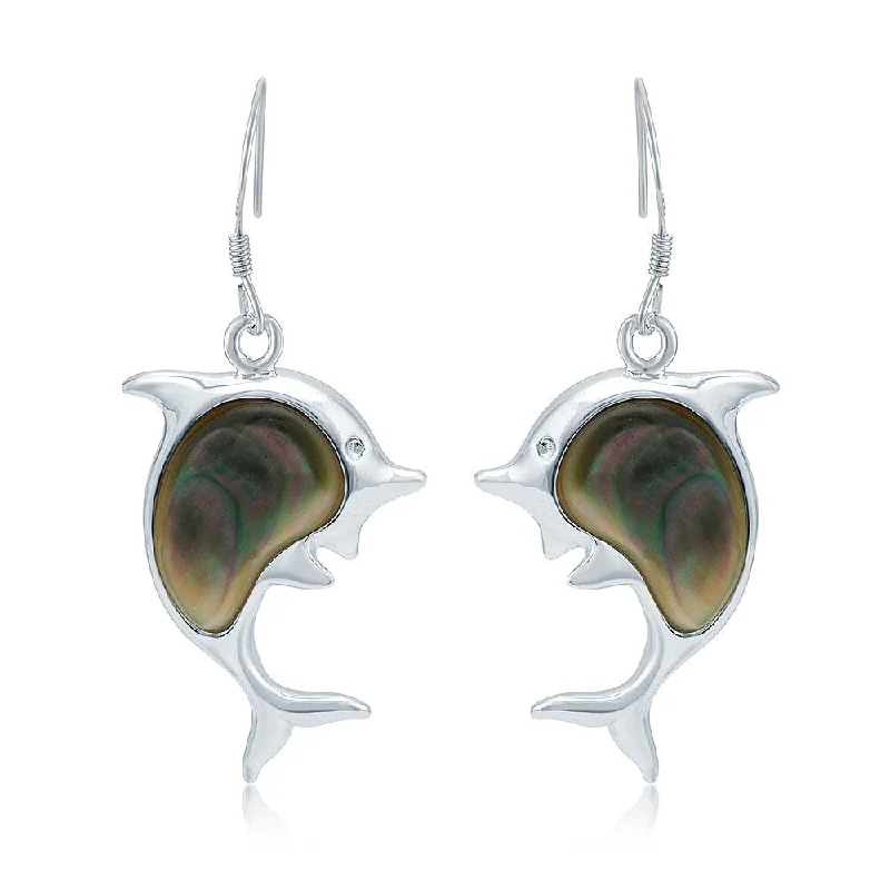 Rings with polished tourmaline for vibrant shine -Sterling Silver River Shell Dangling Fish Earring