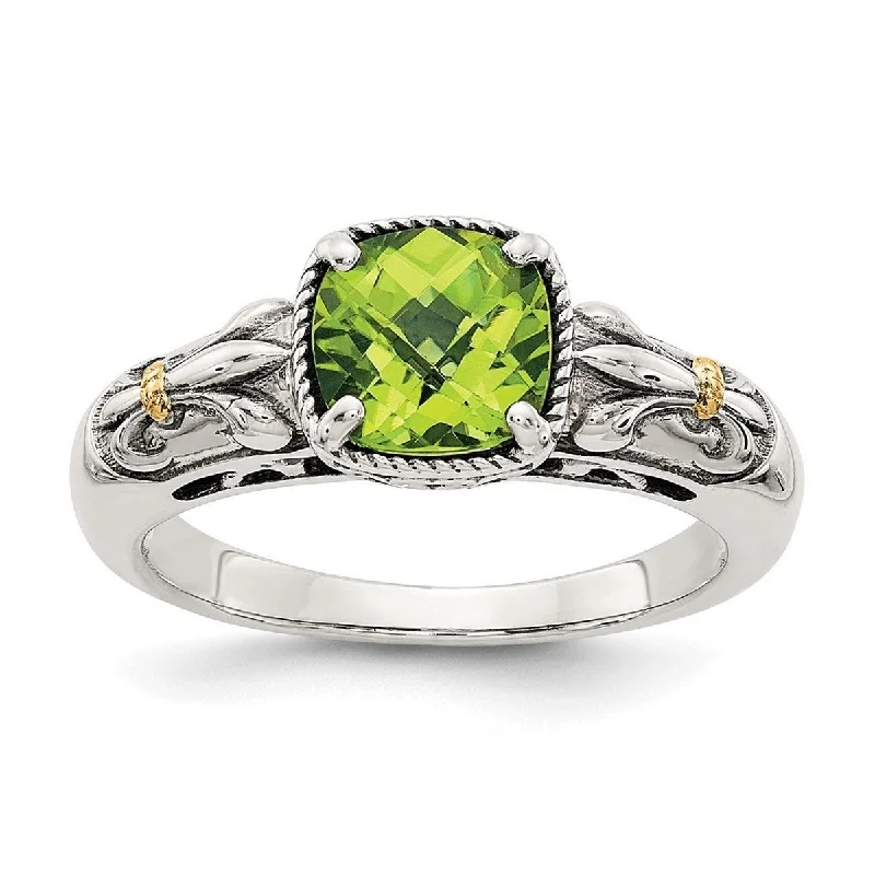 Rings with vine-wrapped bands for nature -Curata 925 Sterling Silver With 14k Peridot Ring