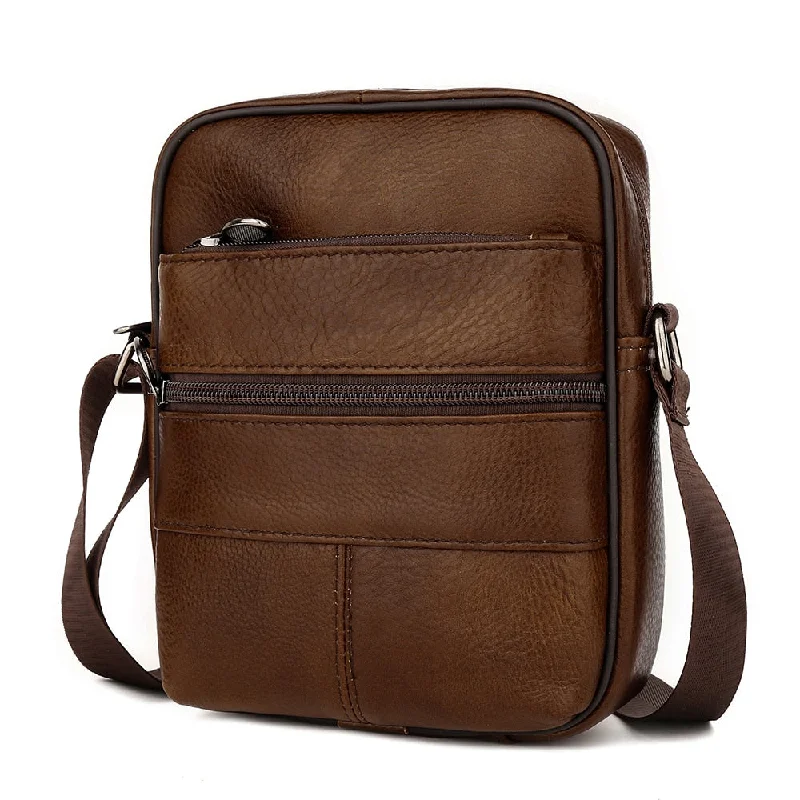 Men's Casual Genuine Leather Cell Phone Pocket Small Shoulder Bags