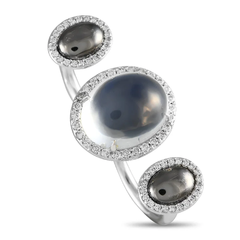 Rings with raw topaz for icy charm -LB Exclusive 14K White Gold 1.10 ct Diamond, Moonstone and Hematite Ring MF14-091824