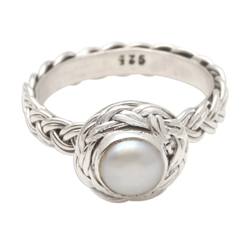 Rings with pave-set gemstones for brilliance -Novica Handmade Soul Of Amlapura Cultured Pearl Cocktail Ring