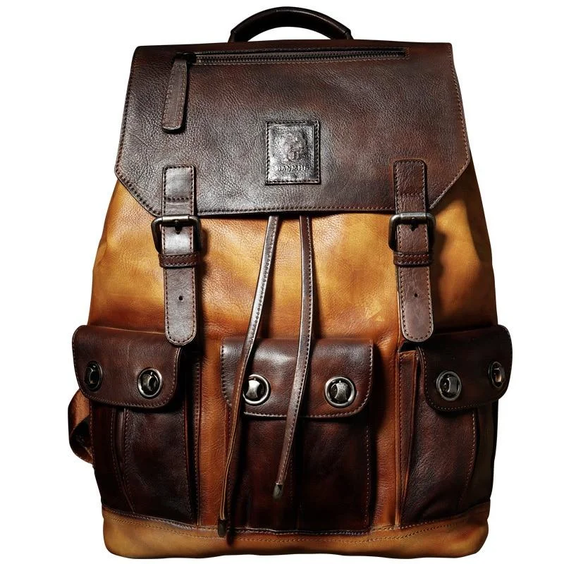 Luxury Cow Leather Large Capacity Retro Backpack Bag for Men