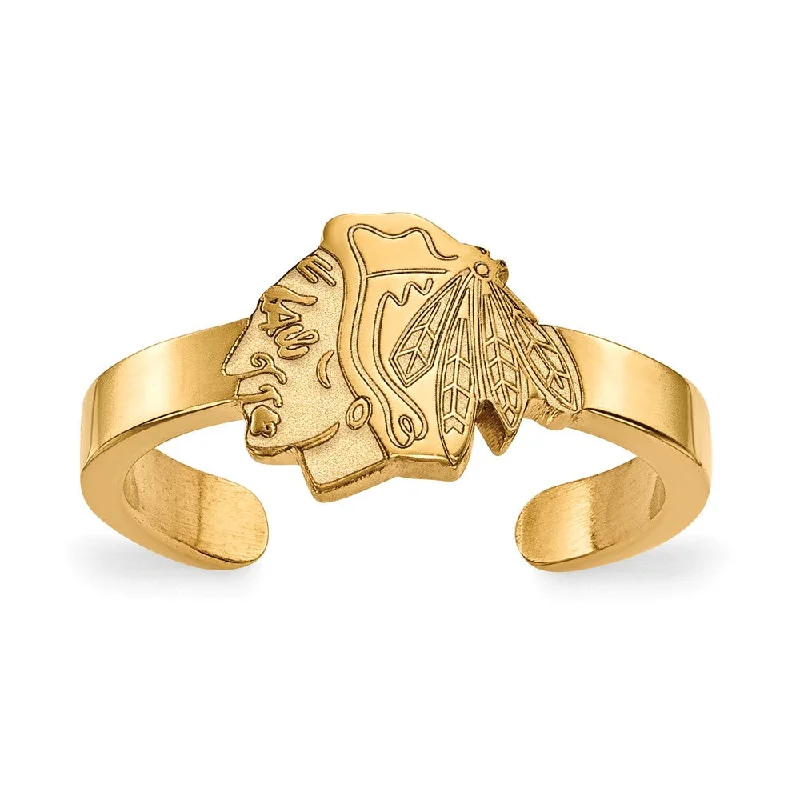 Rings with etched floral bands for detail -10k Yellow Gold NHL Chicago Blackhawks Toe Ring