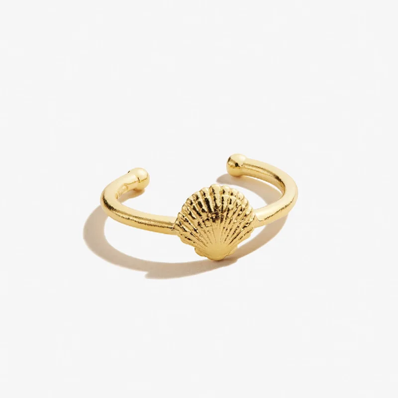 Minimalist rings with tiny diamond dot accents -Scallop Shell Toe Ring