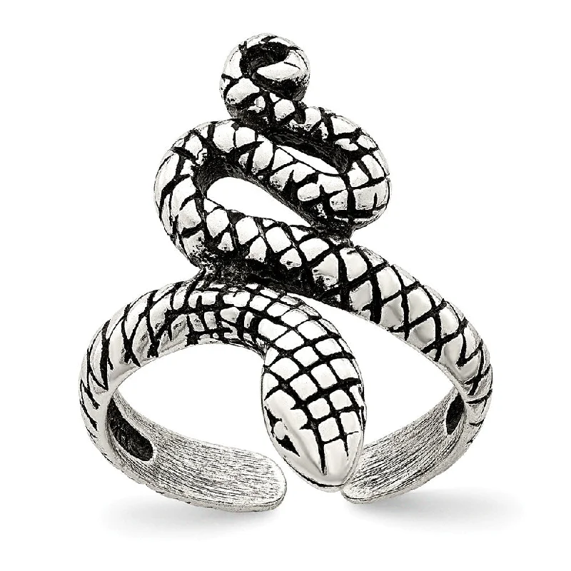 Vintage rings with engraved floral band designs -Antiqued Snake Toe Ring in Sterling Silver